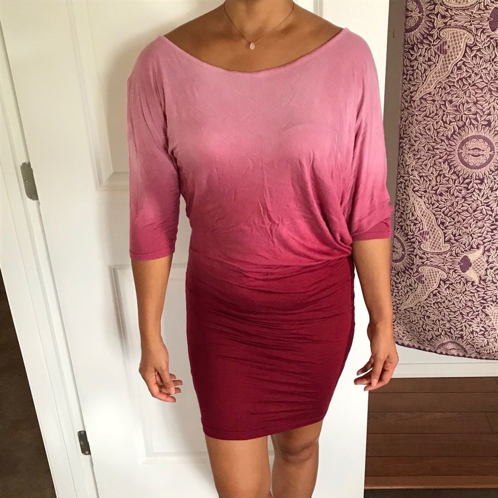 Asymmetric pink ombré mini dress